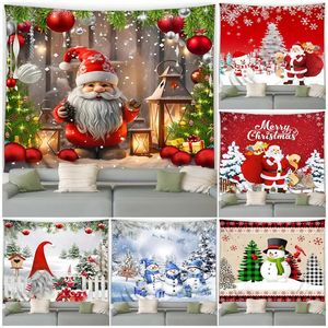 Tapeçarias Engraçado Papai Noel Tapeçaria Inverno Boneco de Neve Árvore de Natal Bolas Vermelhas Floresta Decoração de Natal Casa Sala de Estar Quarto Pendurado na Parede 231201