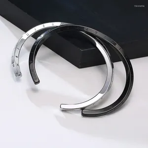 Bangle Punk Vintage Black Silver Color Cuff Charm Bracelets For Men Women Gifts Stainless Steel Fashion Premium Jewelry