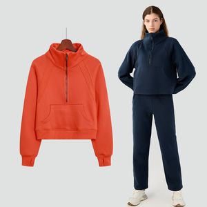 LLu Giacca da Yoga SCA Mezza Cerniera Collo Alto Pullover Donna Autunno/Inverno Felpe Capispalla Casual Maglione Sportivo Caldo Addensato Top Versatili con Pile