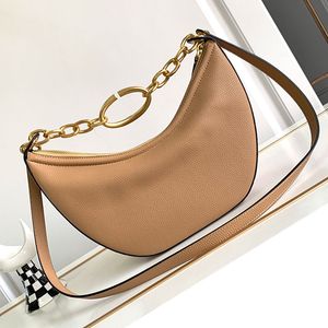 Half Moon Crossbody Bag Genuine Leather Inside Fashion Letters Zipper Closure Women Handbags Purse Multiple Colors Shoulder Bags Chain Axillary Pouch