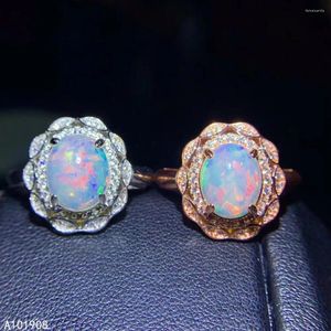 Küme halkaları kjjeaxcmy butik mücevher 925 Gümüş kakma doğal opal yüzük Kadınların İki Renk Destek Algılama