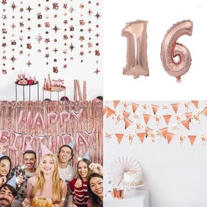 Party Decoration Rose Gold White 16th Girls Birthday Banner Decorations Happy 16 Year Old Paper Triangle Flag Pennant Star Dots Garlands