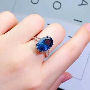 Cluster Rings VVS Grade London Blue Topaz Ring For Woman 10mm 14mm 6ct Natural 925 Silver Jewelry With 3 Layers Gold Plating