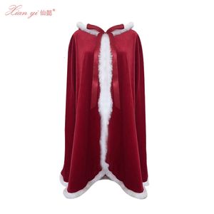 Xianyi Nowy rok Czerwony Długi Velvet Shawl Christmas Queen Cloak Cloak Cloak Stage Costume S20 S20