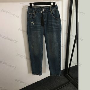 Jeans di lusso Jeans firmati da donna Pantaloni di jeans blu a vita alta Pantaloni jeans slim fit