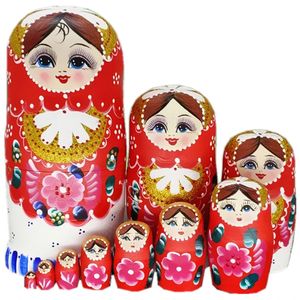 Lalki 10pcsset 20 cm drewniane Matryoshka Rosyjskie lalki dla dzieci zabawki gniazdowanie lalki ręcznie malowane domowe dekoracja świąteczne prezenty urodzinowe 231130