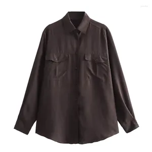 Women's Blouses 2023 Flowing Shirts For Women Brown Button Up Shirt Woman Long Sleeve And Office Collared