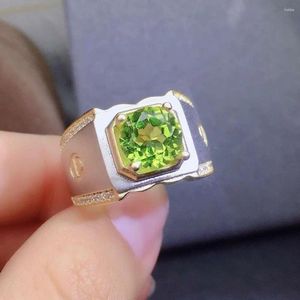 Klusterringar naturliga och verkliga peridot ring män pärla 925 sterling silver grossist fina smycken ädelsten