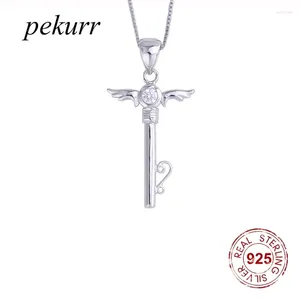 Tartgınlar Pekurr 925 STERLING Gümüş Zirkon Kalp Peri Angel Wing Anahtar Kolyeler Kadınlar Kristal Çapraz Düğün Moda Takı