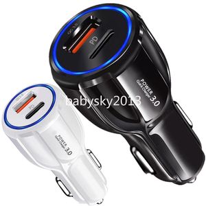 30W Dual Ports PD USB-C QC3.0 Car Charger Smart Auto Power Adapter Chargers för iPhone 11 12 13 14 15 Pro Max Samsung HTC Android B1