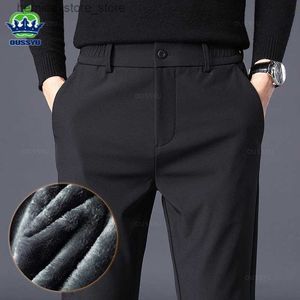 Herrenhosen Winter Warm Herren -Fleece -Hosen Dicke Geschäftsdehnung Slim Fit Elastic Taille Jogger Korean klassische schwarze graue blaue Hose Mann Q231201