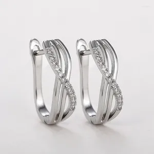 Hoop Earrings Fashion Cross For Women Silver Color Circle Earring With White CZ Stone 2023 Modern Lady's Ear Accessories