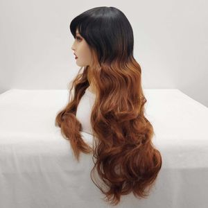 yielding New Long Hair Wig Black Diagonal Bang Head Cover Long Curly Hair Korean Natural Wig Cover