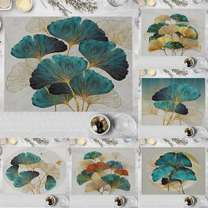 Table Mats . Ginkgo Biloba Cotton Linen Kitchen Placemat Nordic Print Pad Green Leaves Plant Dining Mat Bowl Cup