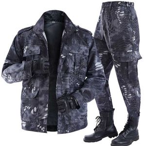 Herrtröjor Spring och Summer Soft and Thin Outdoor Sports Overall Camouflage Uniform Men's Black Python mönster slitstarka kläd