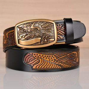 Belts High Quality Men's Eagle Design Alloy Buckle Split Leather Belt Emboss Cow Leather Belt Jeans Casual Pants Accessories Must; 231201