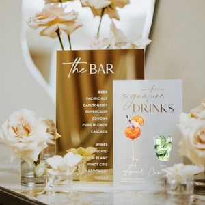 Other Event Party Supplies Wedding Cocktails Menu Gold Mirror Signature Drinks Sign Wedding Bar Sign Custom Bar Sign Wedding Sigange Table Decor with Base 231201