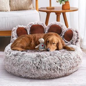 kennels pens Pet Round Bed for Cute Bear Paw Shape Dog Bed Cat Pet Sofa Winter Dog Bed For Small Medium Large Dog Soft Fluffy Cushion Pet Mat 231130
