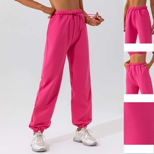 Lu Lu Pant alinhar limão yoga algodão casual calça moletom ao ar livre com bolso feminino esportes fitness correndo ginásio calças soltas pantalones jogger leggings ll