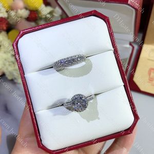 Luxo diamante anel conjunto mulheres designer anel de noivado de alta qualidade 925 sliver jóias senhora festa de casamento natal presente dos namorados com caixa