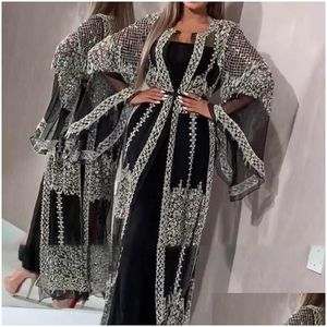 Ethnic Clothing 2021 Abaya Dubai Muslim Dress Luxury High Class Sequins Embroidery Lace Ramadan Kaftan Islam Kimono Women Turkish Eid Dhp32