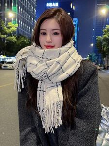 Szaliki moda na dzianina Scarf Scarf Scarfar Winter Woman Ladies Mężczyźni Preppy Plaid Tassel Pashmina Mujer Mężczyzna Faulard Szal owinięcia