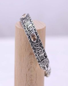 S925 Sterling Silver Ancient Retro Vintage Gravering Mönster Double Tiger Head Armband8028623