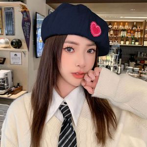 Big Headed Beret Autumn/winter Korean Edition Showy Face Small Embroidered Love Logo Bow Versatile Cowboy Hat