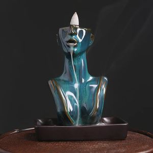 Decorative Objects Figurines Ceramic Lady Statue Backflow Incense Creative Beauty Sandalwood Cigarette Backflow Incense Home Furnishings 231130