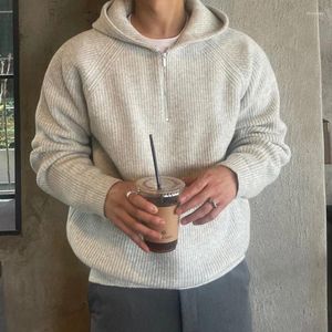 Erkek Sweaters American Half Fermuar Kapşonlu Süveter Sonbahar Tembel Stil Kalınlaştırılmış Triko Külot Geniş Omuz Gündelik Gevşek Gevşek Hoodies