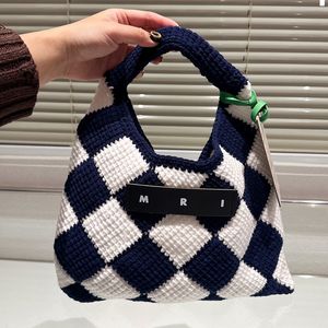 Women Designer Hobo Knitting Wool Underarm Shoulder Bag Italy Luxury Brand Mar Knitted Diamond Lattice Tote Handbags Lady Fashion Patchwork Weave Clutch Bags