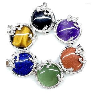 Pendant Necklaces Amulet Chinese Dragon Natural Stone Amethyst Opal Crystal Flat Bead Necklace Men's And Women's Zodiac Lucky Jewelry