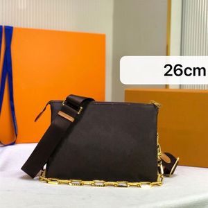 Brun blomma koussin crossbody axelväska två storlekar pm mm med duk rem 26 cm 30 cm designer kvinnor purses250k