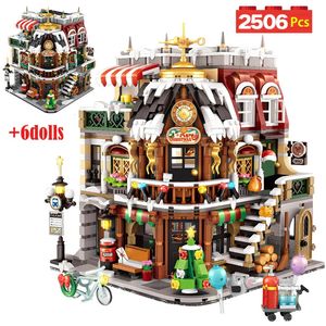 Julleksak leveranser 2506 st City Street View Mini Architecture Christmas Cafe House Building Block Friends Shop Figures Bricks Toys For Kids Gifts 231130