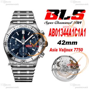 BLS Chronomat B01 ETA A7750 Automatik-Chronograph Herrenuhr 42 blaues Zifferblatt Edelstahl Rouleaux Bracele AB0134101C1A1 Super Edition Reloj Hombre Puretime C3