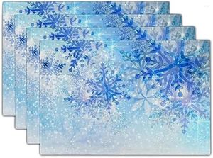 Bord mattor vinter snöflinga placemats vit blå faller kristall natur ismatta snöplats uppsättning av 4 för kök matsal