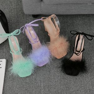Women's Fairy Summer Sandals High Heel Style Open Toe Feather Furry Cross Strap For 91