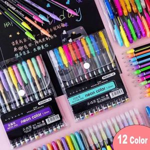 Gelpennor 12st Neon Color Set Glitter Metallic Fluorescence Highlighter Pastel Gel Pen For Art Sketch Doodle Painting Ritning Kids Gift YQ231201