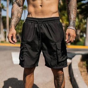 Shorts masculinos moda militar músculo cordão bolsos calças de treinamento de carga bolso calças esportivas casuais