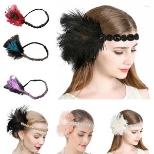 Berretti 652F Fascia per capelli con flapper Copricapo in maschera Piuma Donna Carnevale Piume di martedì grasso Gatsby