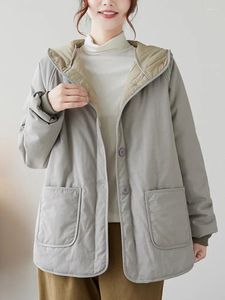 Женские плащи, осенняя одежда, куртка, однотонное утолщенное пальто с капюшоном и длинными рукавами, художественное ретро карманное пальто для женщин