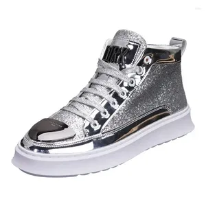 Boots Silver High-Top Shoes Men's Fall Trendy All-Match Casual Sneakers Ins Trending Unique Hight Increasing