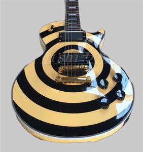 Zakk Wylde Bullseye Cream أسود كهربائي الغيتار EMG 8185 Pickups قضيب الجمالون الذهب تغطية أبيض Mop Block Offingboard Dinlay 258