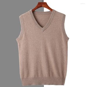 Men's Sweaters 2023 Autumn And Winter V-neck Vest Mink Cashmere Sweater Knit Pullover Solid Color Fashion Loose Top Coat