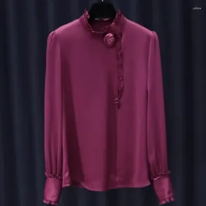 Kvinnors blusar Silkskjorta Löst satin Solid Vintage Fullkläder Spring/Summer Fashion Applicies Chinese Style Tops Ycmyunyan