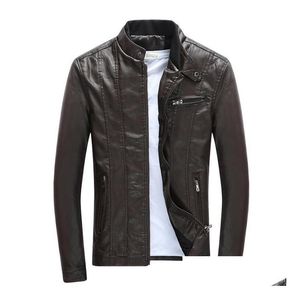 Mensjackor Spring Autumn Pu Leather Stand Collar Coats Male Motorcykel Slim Ytterkläder KLÄNNING Drop Leverans Apparel DHTJC