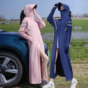 Kvinnors dike rockar solskydd långa kappkläder kvinnor upf50 förhindrar uv ray hudjacka reflekterande remsor camping camping