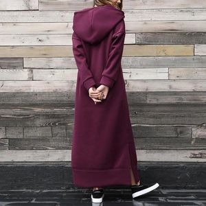 Vestidos casuais mulheres vestido com capuz elegante maxi com moletom com capuz design feminino outono inverno cor sólida manga longa