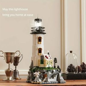 Christmas Toy Supplies 1092PCS Electric Lighthouse Building Blocks Fisherman's Hut Glowing Lighthouse Assembly Bricks Desktop Ornaments Christmas Gifts 231129