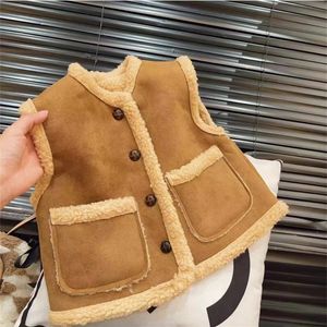 Down Coat Korean Style In Outerwear Casual Sleeveless Leather And Fur Integrated Jacket Clothes For Children From 3 To 8 Years 231201